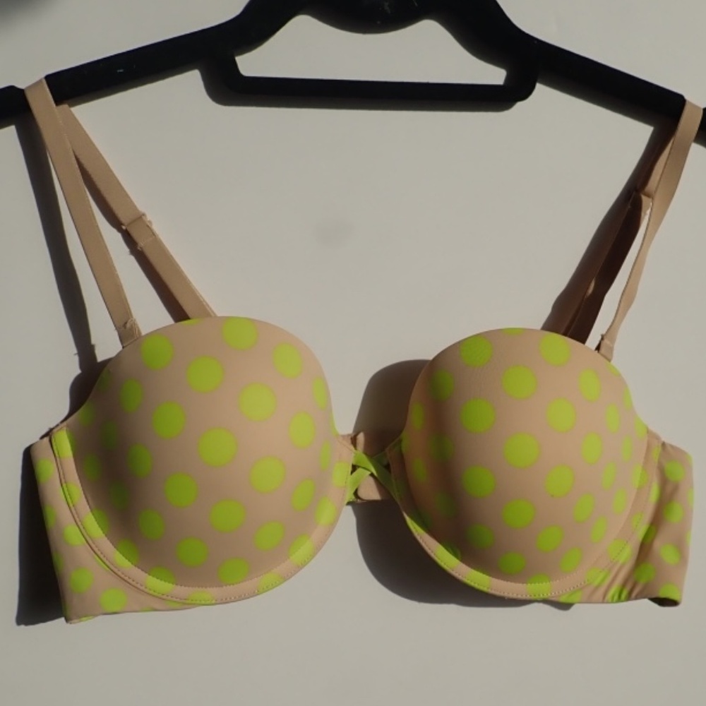 Aerie NWOT 36B Nude Neon Green Nude Strapless Bra